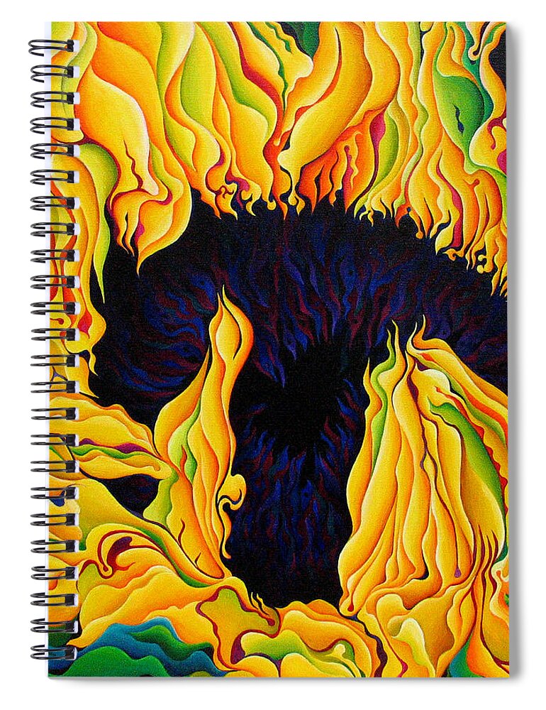 Yellow Spiral Notebook featuring the painting Blossomonious Yellow Trip by Amy Ferrari