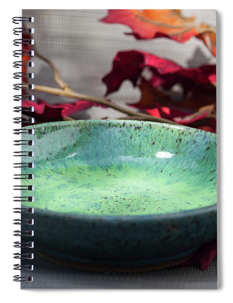 Ceramics Spiral Notebook featuring the ceramic art Blue and Green Shallow Bowl by Suzanne Gaff