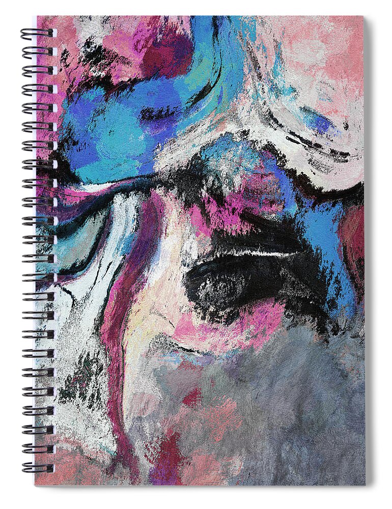 Abstract Spiral Notebook featuring the painting Blue and Pink Abstract Painting by Inspirowl Design