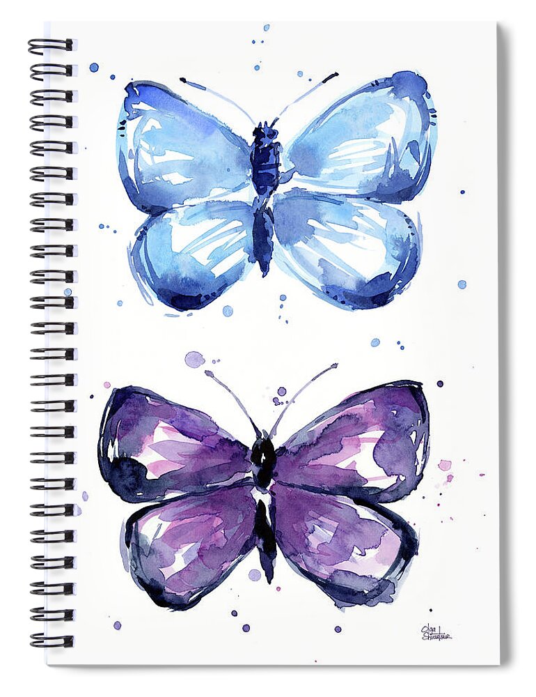 Abstract Spiral Notebook featuring the painting Butterflies Blue and Purple by Olga Shvartsur