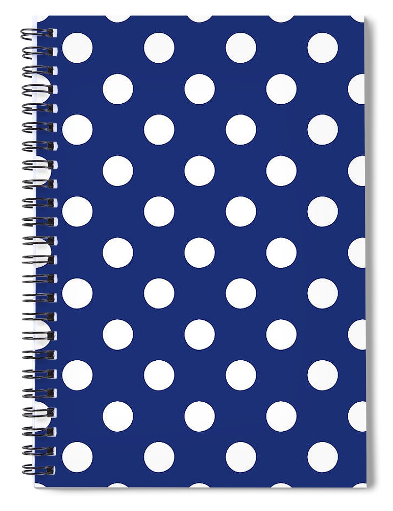Blue Spiral Notebook featuring the mixed media Blue And White Polka Dots- Art by Linda Woods by Linda Woods