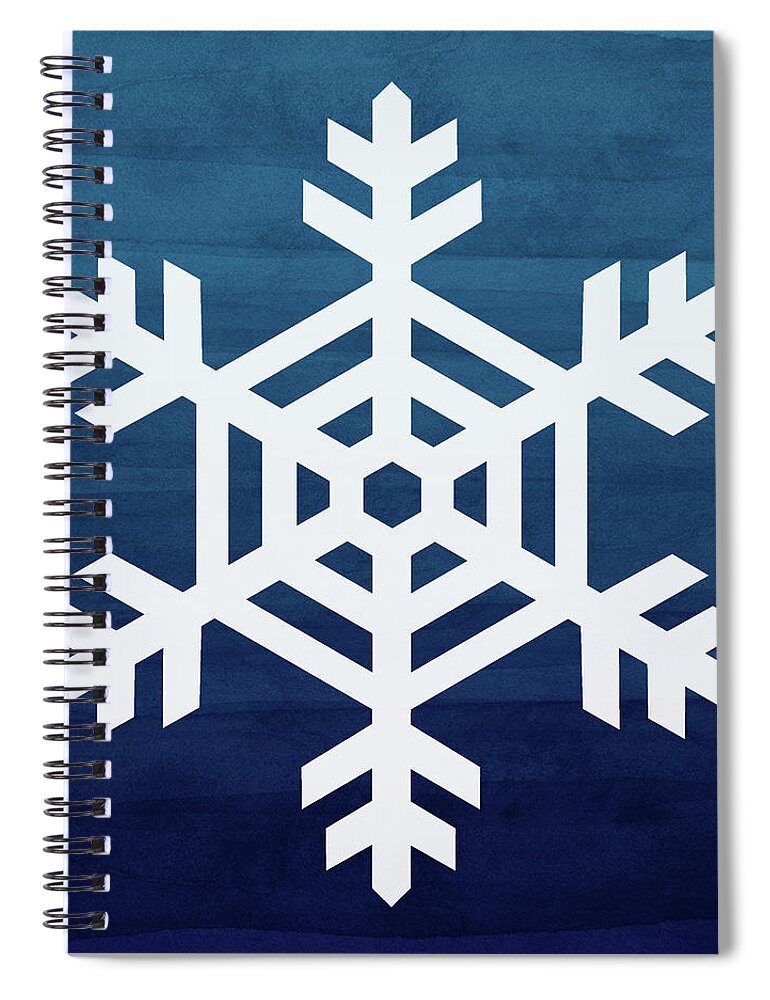 Snowflake Spiral Notebook featuring the mixed media Blue and White Snowflake- Art by Linda Woods by Linda Woods