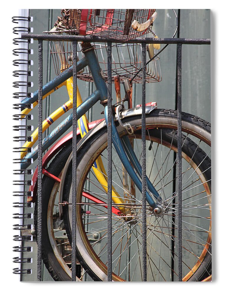 Bike Spiral Notebook featuring the photograph Blue and Yellow Bikes by Lauri Novak