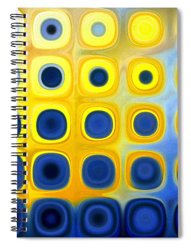 Contemporary Spiral Notebook featuring the digital art Abstract Blue and Yellow Circles B by Patty Vicknair