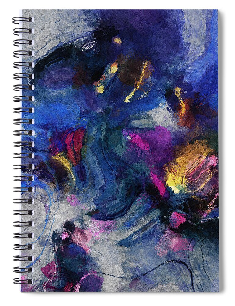 Abstract Spiral Notebook featuring the painting Blue and Yellow Minimalist / Abstract Painting by Inspirowl Design