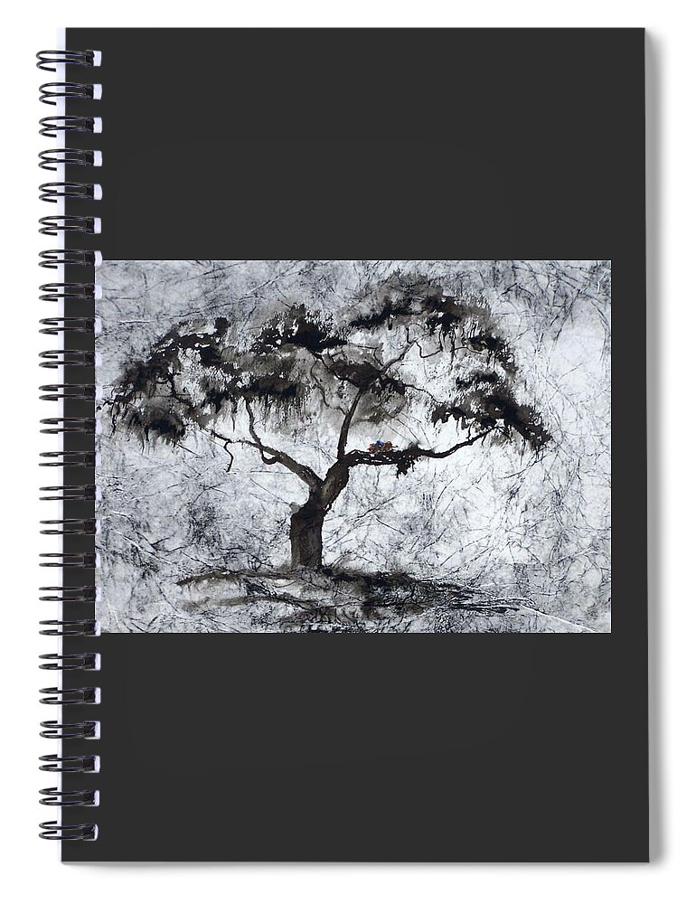 Tree Spiral Notebook featuring the painting Blue Bird by Ilona Petzer
