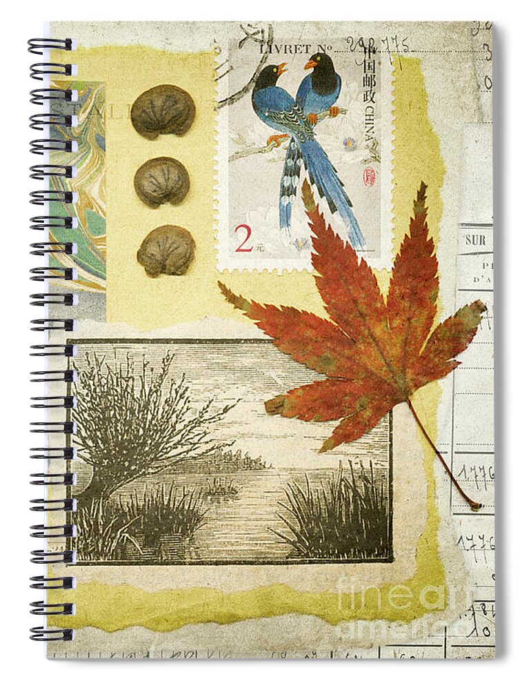Collage Spiral Notebook featuring the mixed media Blue Birds Collage by Jan Bickerton