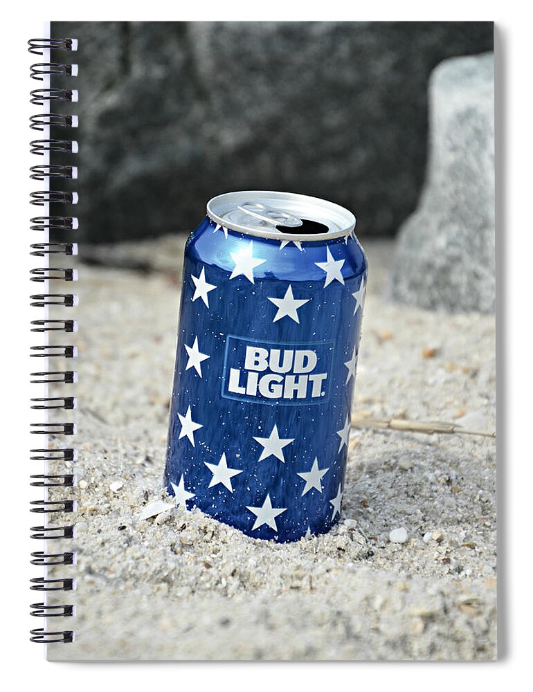 Beer Spiral Notebook featuring the mixed media Blue Bud Light by Trish Tritz
