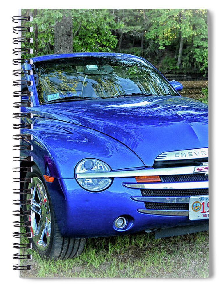 Blue Spiral Notebook featuring the photograph Blue Chevy Super Sport Roadster by Mike Martin