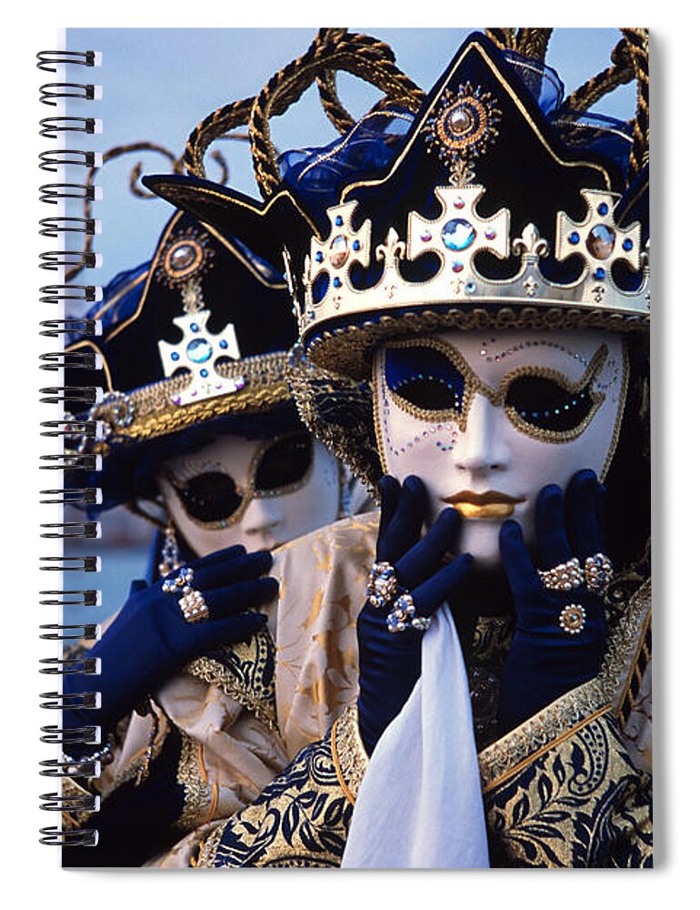 Venezia Spiral Notebook featuring the photograph Blue crowned masks in Venice by Riccardo Mottola