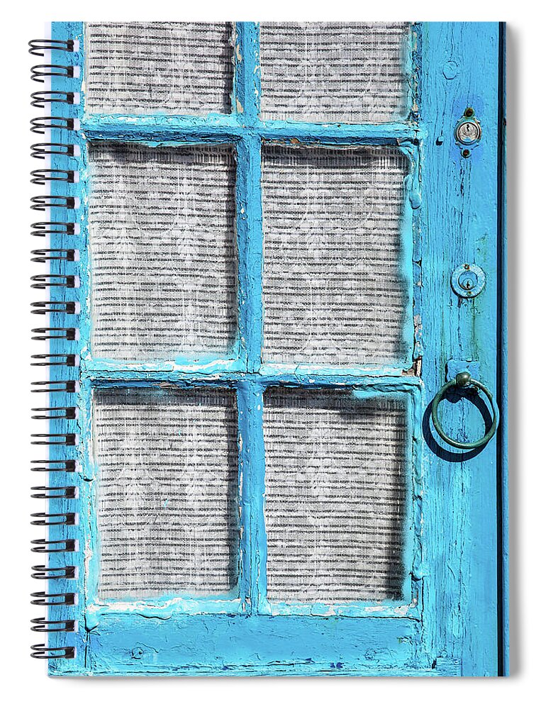 David Letts Spiral Notebook featuring the photograph Blue Door Window with White Lace by David Letts