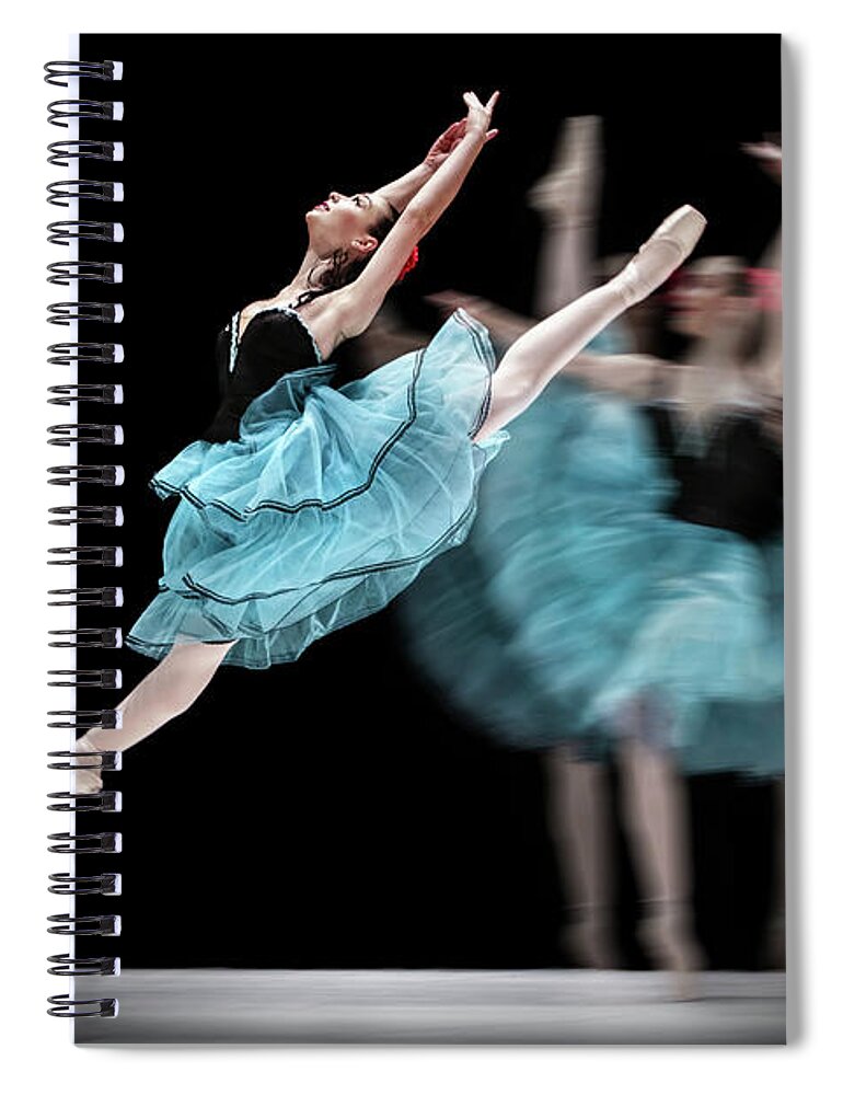 Ballet Spiral Notebook featuring the photograph Blue dress dance by Dimitar Hristov