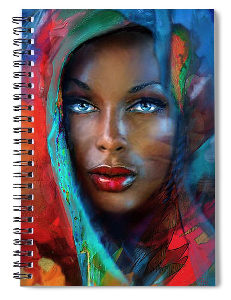 Portrait Spiral Notebook featuring the painting Blue Eyes Dark Fall by Angie Braun