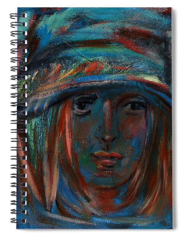 Katt Yanda Original Art Oil Painting Young Girl Portrait Blue Face Spiral Notebook featuring the painting Blue Faced Girl by Katt Yanda