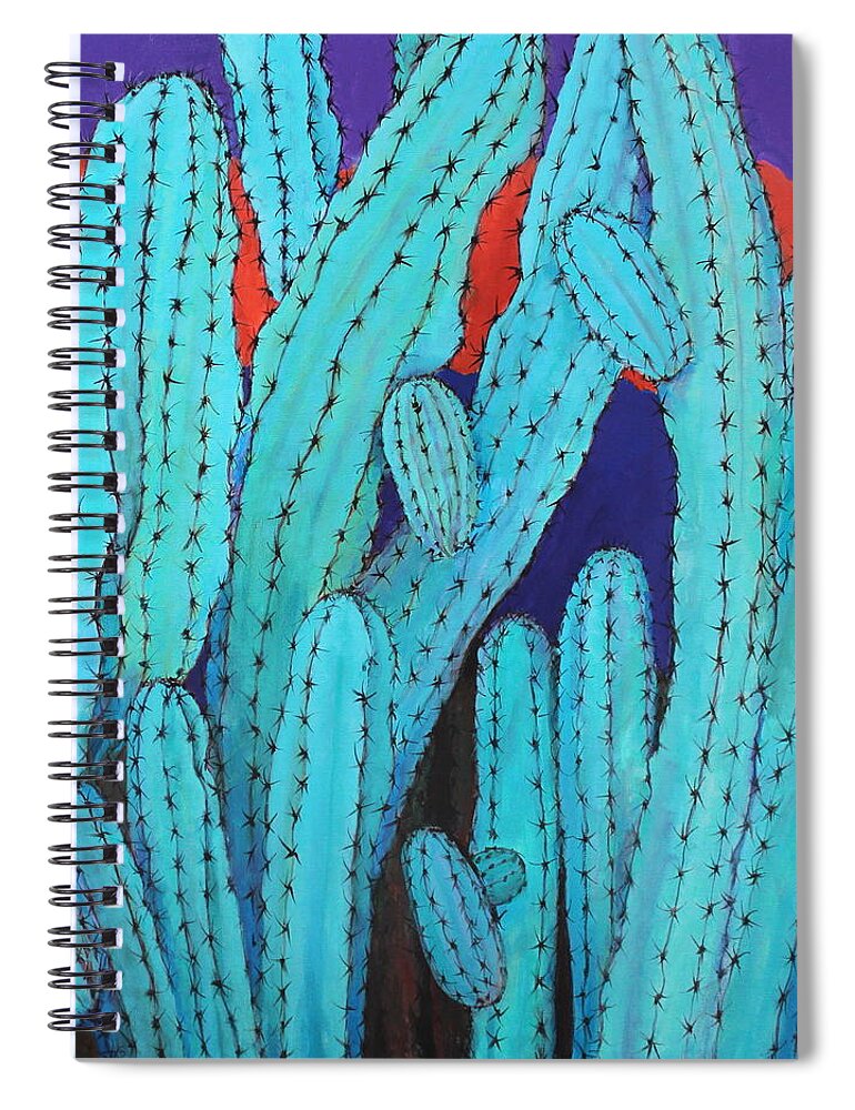Cactus Spiral Notebook featuring the painting Blue Flame Cactus Acrylic by M Diane Bonaparte