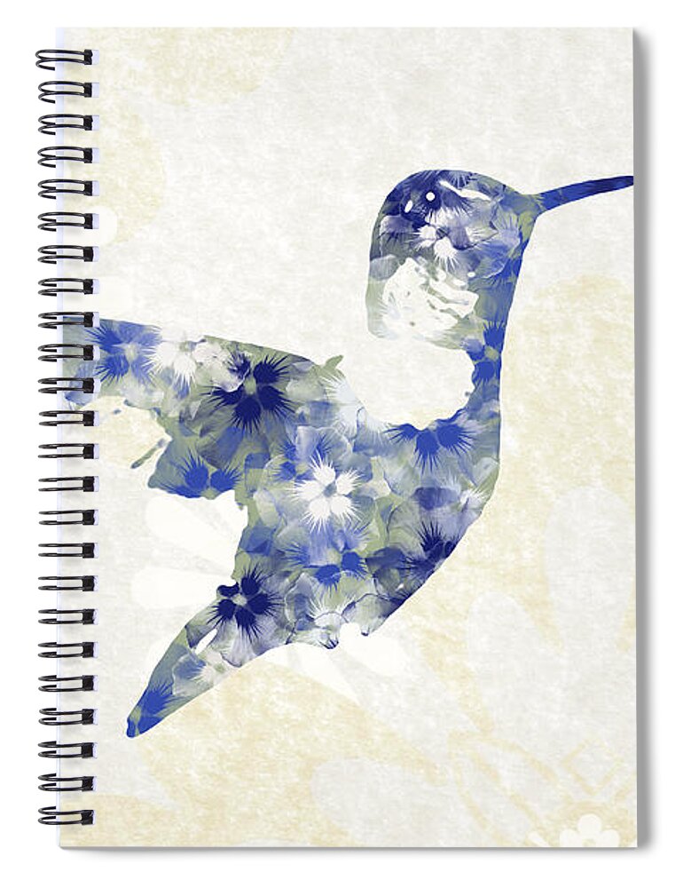 Hummingbird Spiral Notebook featuring the mixed media Blue Floral Hummingbird Art by Christina Rollo