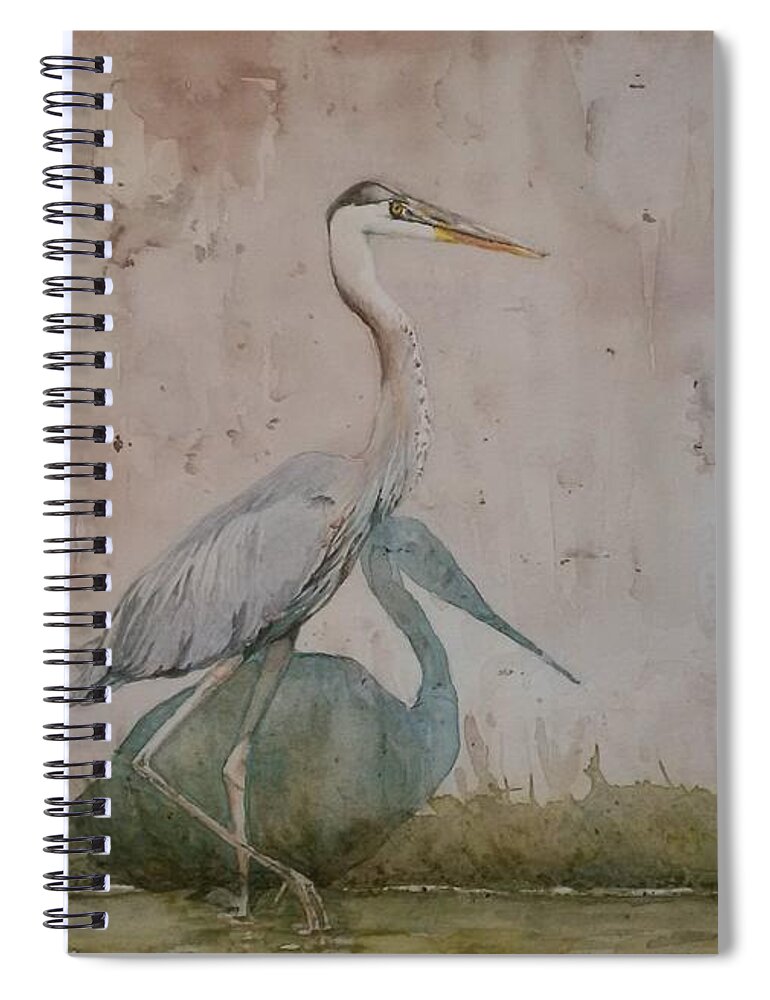 Blue Heron Spiral Notebook featuring the painting Blue Heron by Sheila Romard