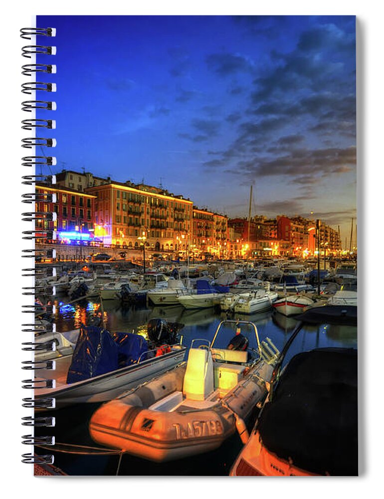 Yhun Suarez Spiral Notebook featuring the photograph Blue Hour At Port Nice 1.0 by Yhun Suarez