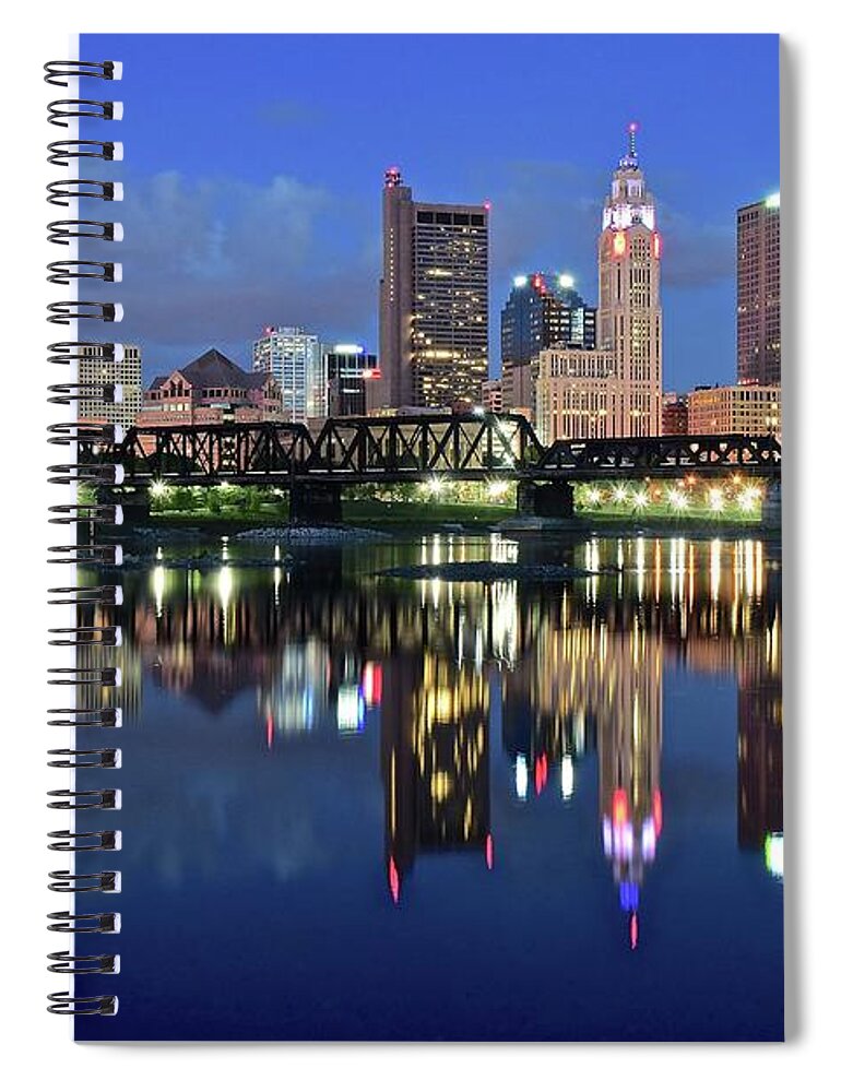 Columbus Spiral Notebook featuring the photograph Blue Hour on the Scioto by Frozen in Time Fine Art Photography