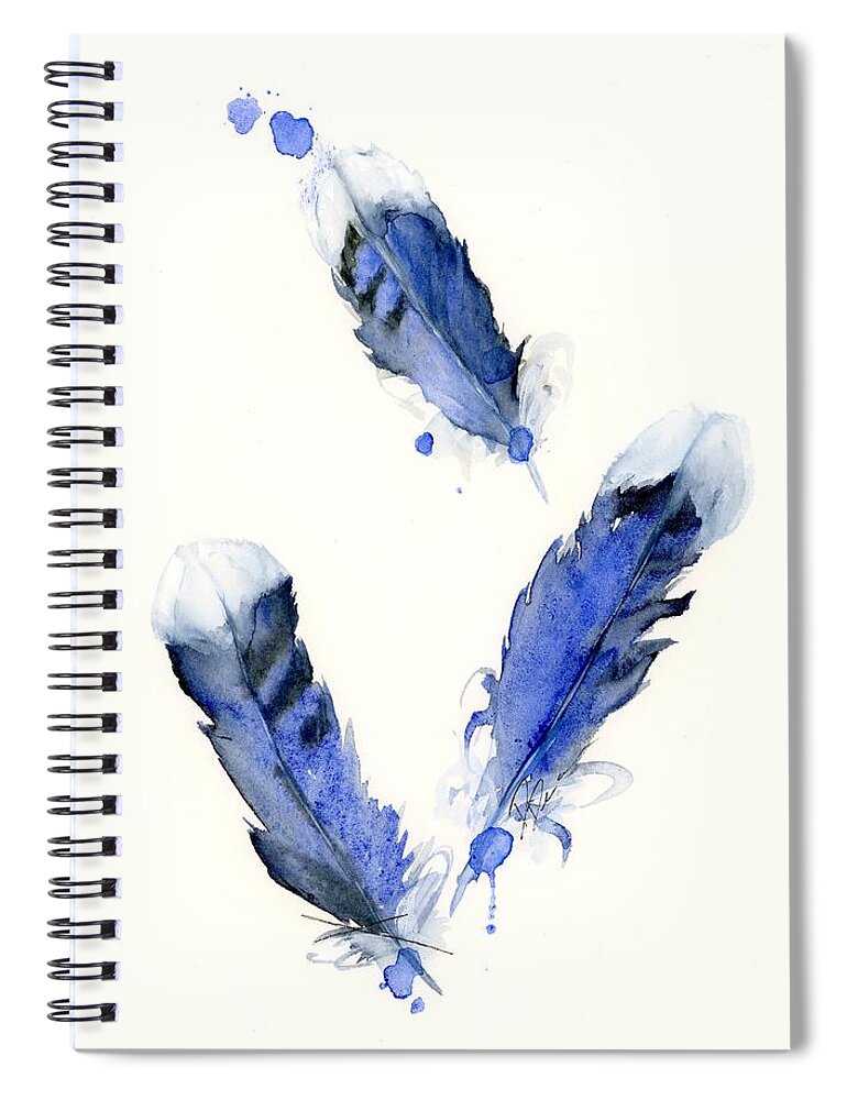 Watercolor Feathers Spiral Notebook featuring the painting Blue Jay Feathers by Dawn Derman