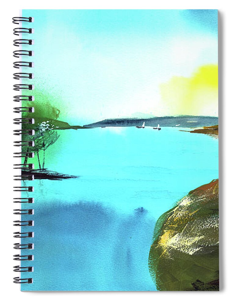 Nature Spiral Notebook featuring the painting Blue Lake by Anil Nene