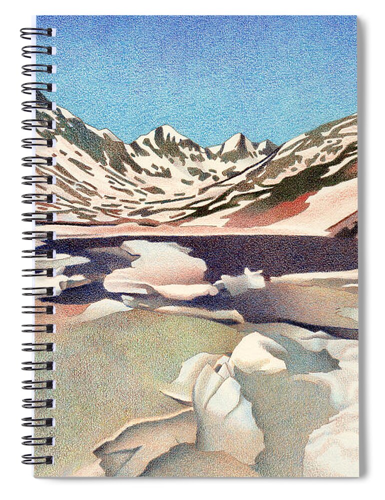 Blue Spiral Notebook featuring the drawing Blue Lakes Colorado by Dan Miller