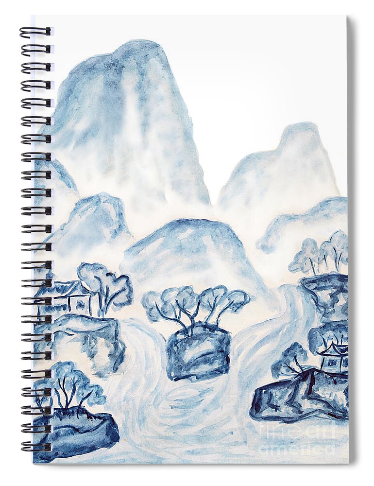 Art Spiral Notebook featuring the painting Blue mountains, painting by Irina Afonskaya