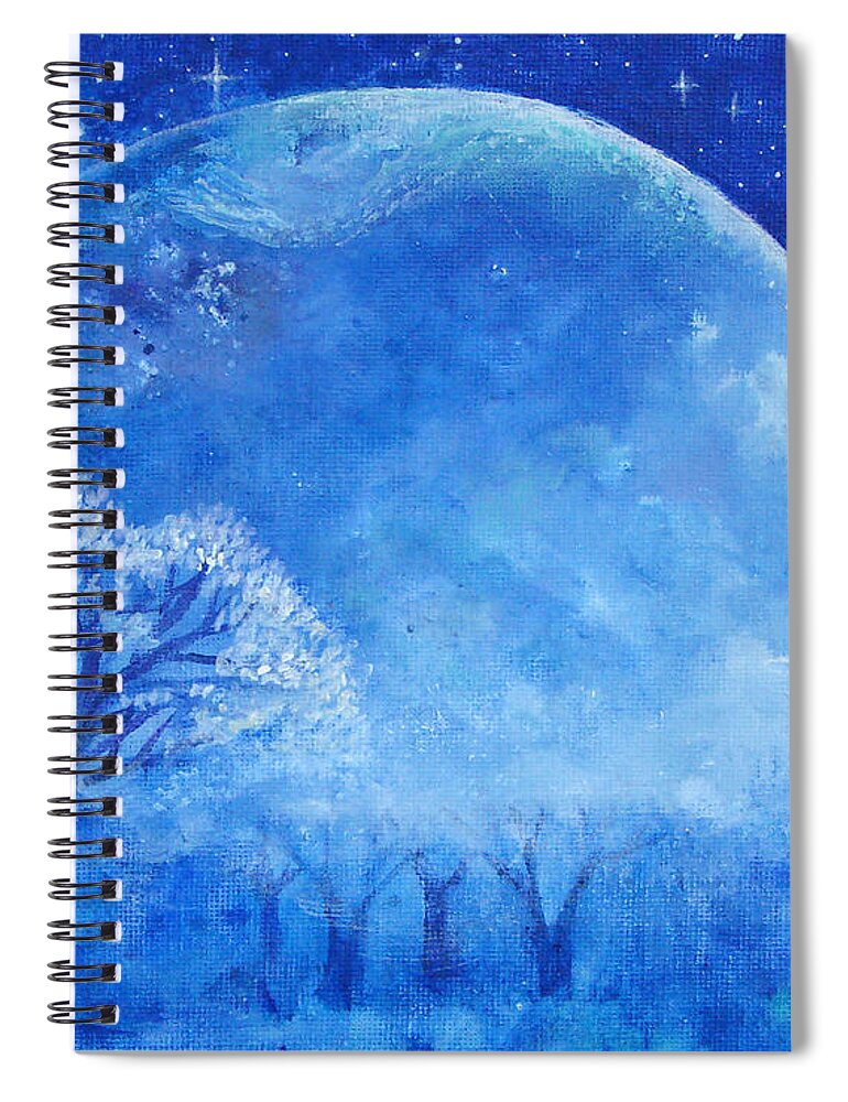 Blue Spiral Notebook featuring the painting Blue Night Moon by Ashleigh Dyan Bayer