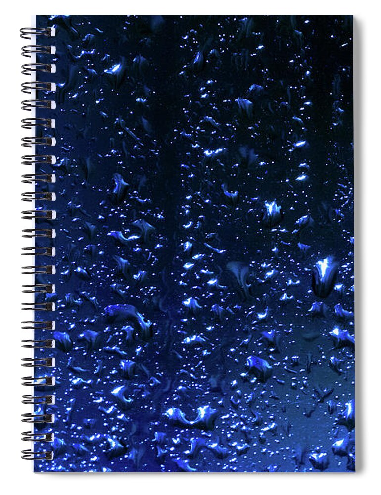 Blue Night Rain Spiral Notebook featuring the photograph Blue Night Rain by Bonnie Follett