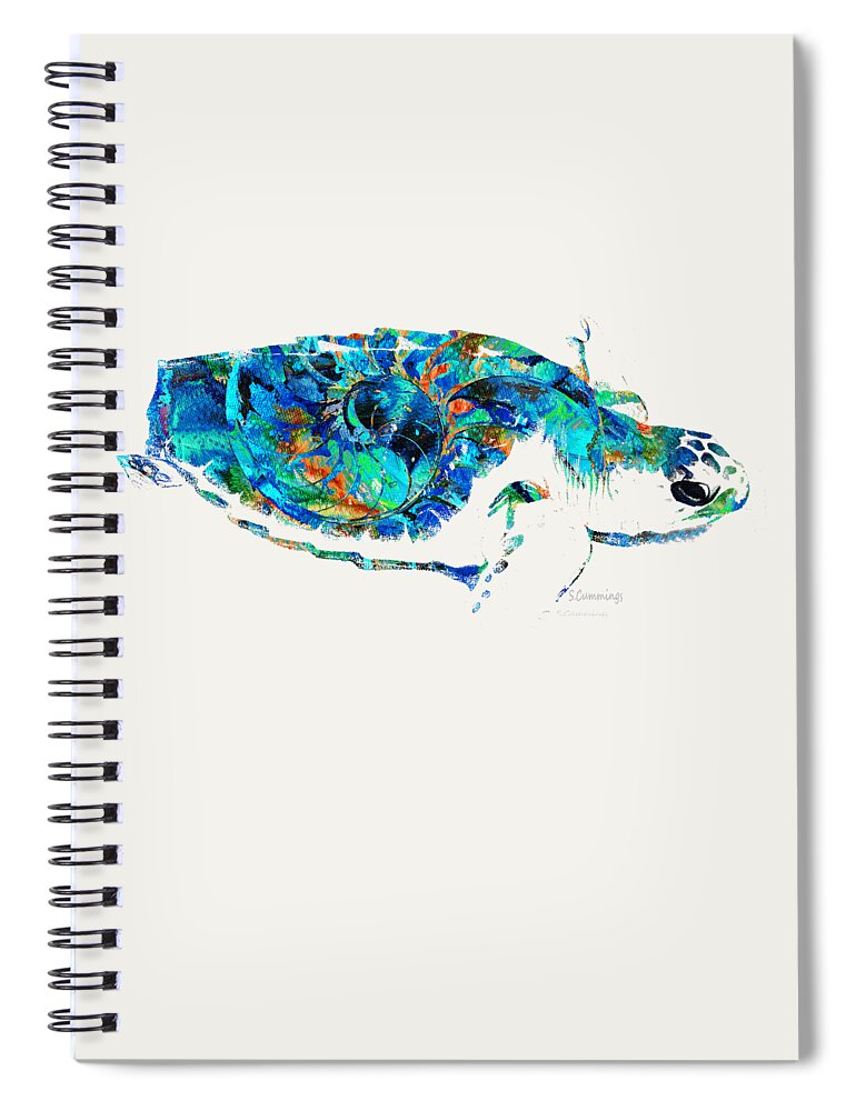Sea Turtle Spiral Notebook featuring the painting Blue Sea Turtle by Sharon Cummings by Sharon Cummings