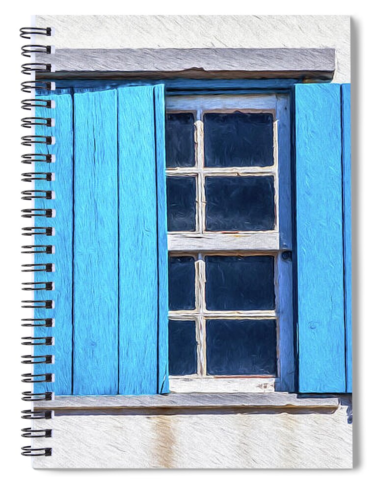 Window Spiral Notebook featuring the painting Blue Shutters of Peniche by David Letts