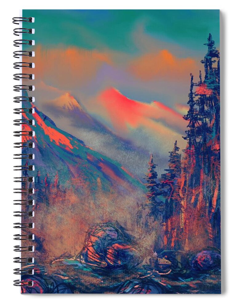 Mountains Spiral Notebook featuring the painting Blue Silence by Vit Nasonov