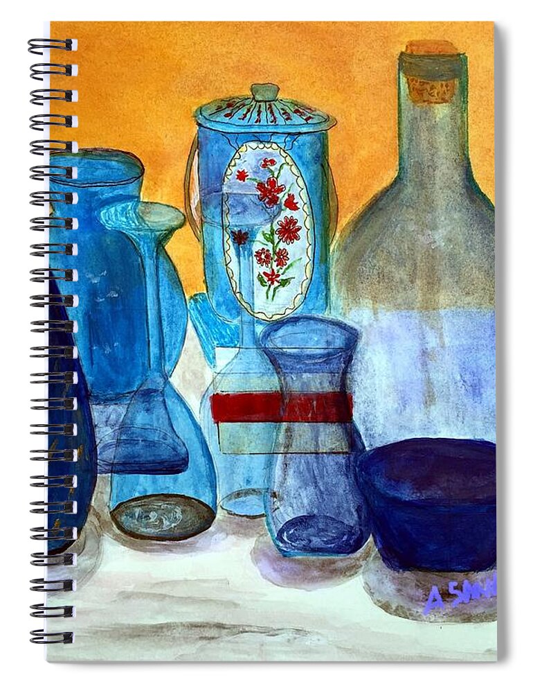 Blue Spiral Notebook featuring the painting Blue still life by Anne Sands