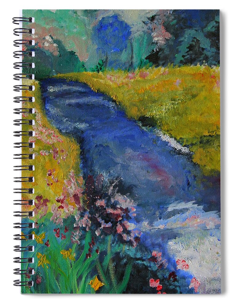 Landscape Spiral Notebook featuring the painting Blue Stream by Julie Lueders 
