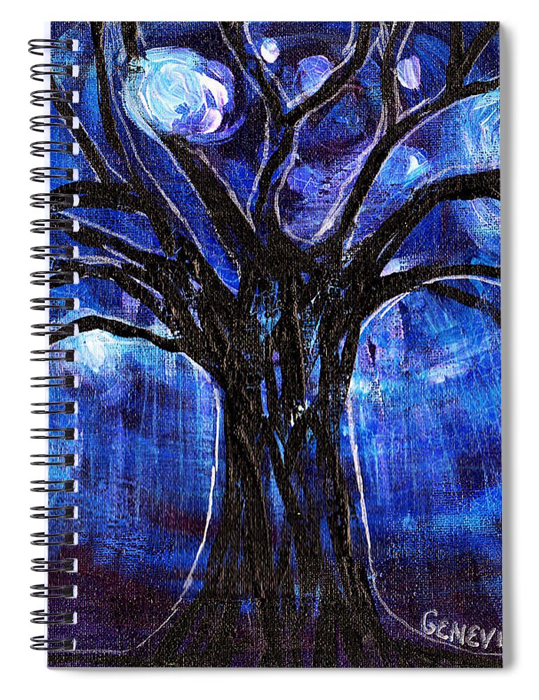 Tree Spiral Notebook featuring the painting Blue Tree At Night by Genevieve Esson