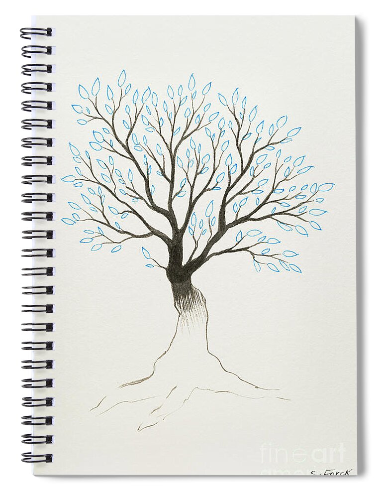 Tree Spiral Notebook featuring the painting Blue tree by Stefanie Forck