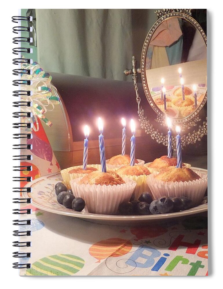 Muffins Spiral Notebook featuring the photograph Blueberry Muffin Birthday by Denise F Fulmer