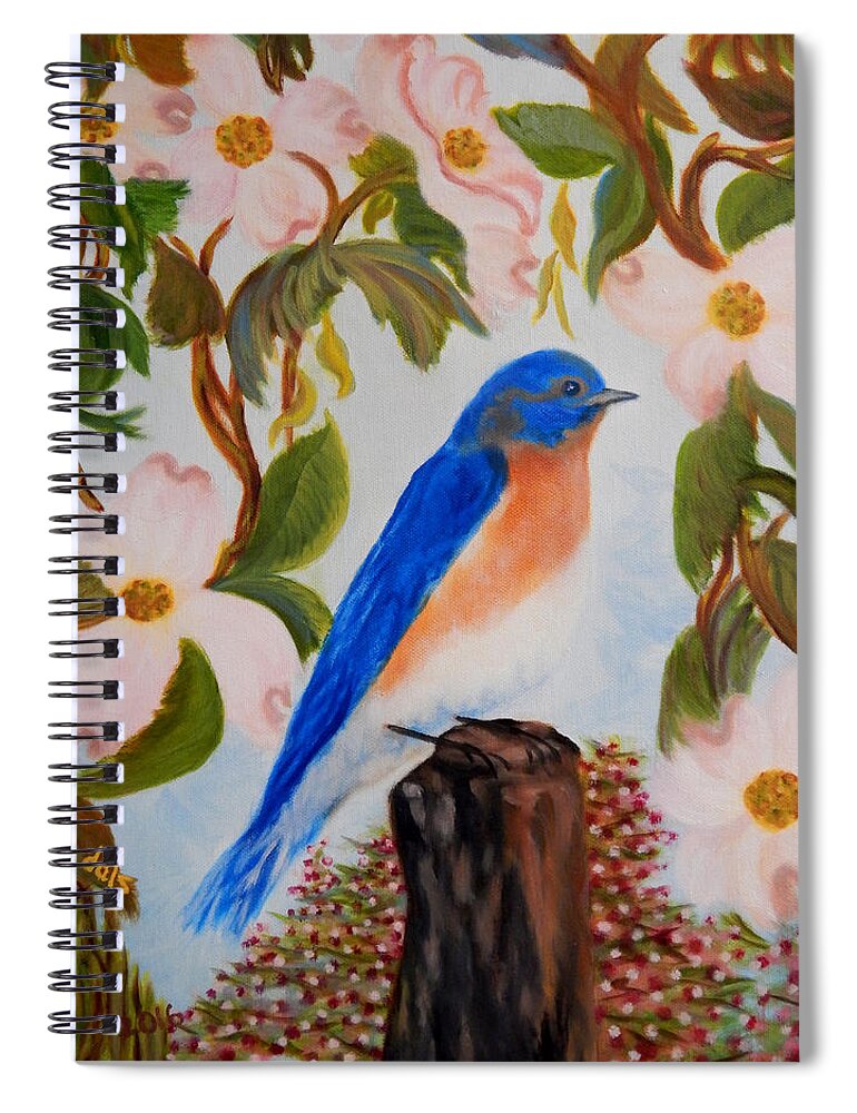 Bird Spiral Notebook featuring the painting Bluebird of Spring by Douglas Ann Slusher