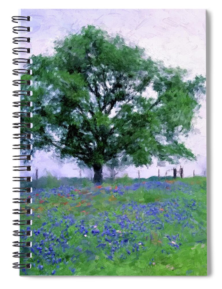 Bluebonnets Spiral Notebook featuring the digital art Bluebonnet Tree by Gary Grayson