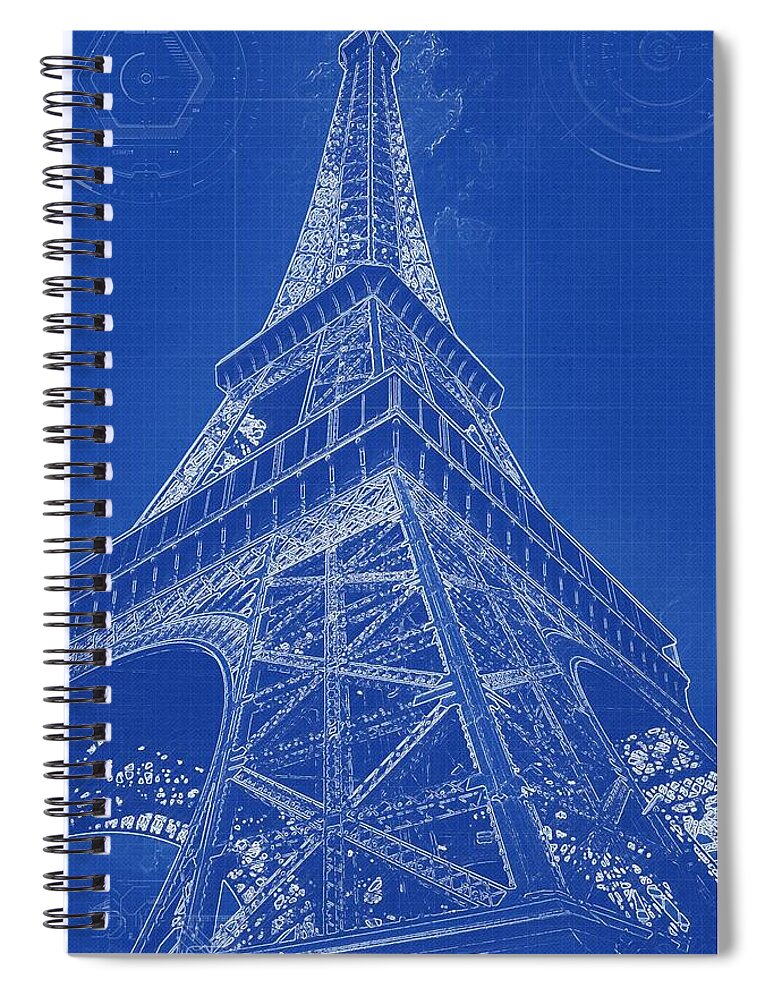 Art Spiral Notebook featuring the painting Blueprint drawing of Eiffel Tower in Paris by Celestial Images