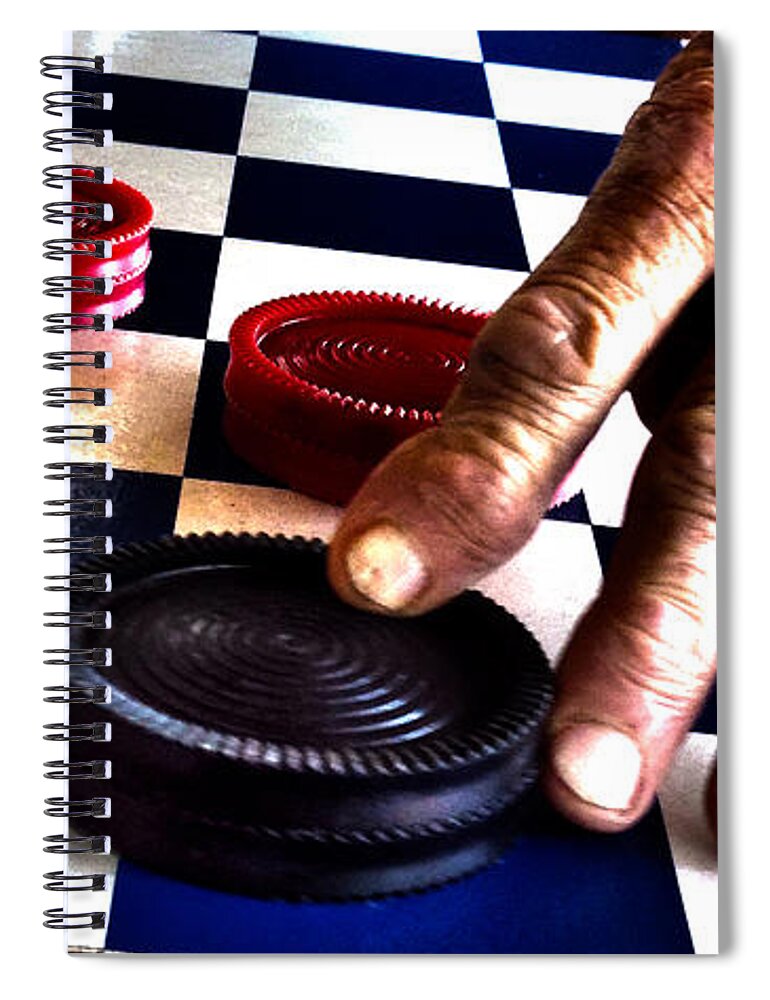 Checkers Spiral Notebook featuring the mixed media Board Move Color by Lesa Fine