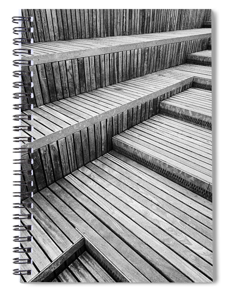 Wood Spiral Notebook featuring the photograph Boards at Pier 15, East River Esplanade by Stephen Russell Shilling