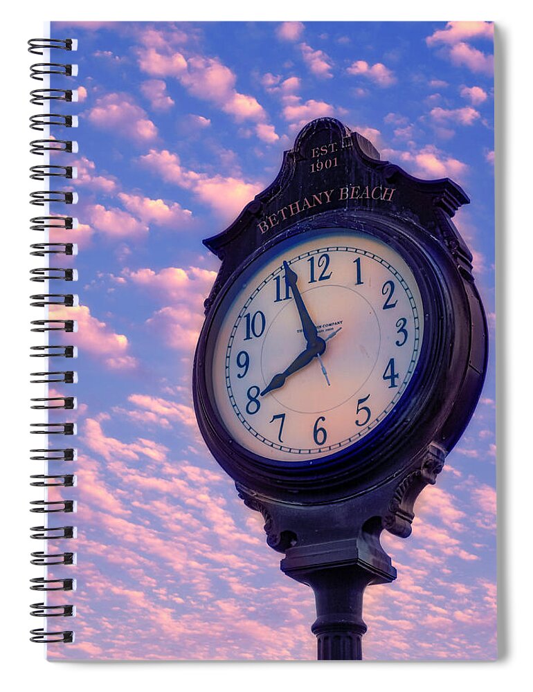 Clock Spiral Notebook featuring the photograph Boardwalk Clock by David Kay