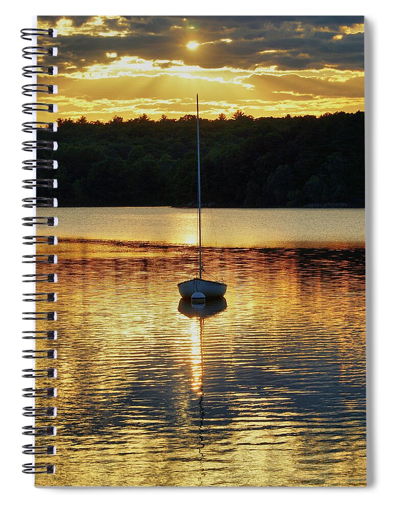 Boats Spiral Notebook featuring the photograph Boat at sunset by Lilia S