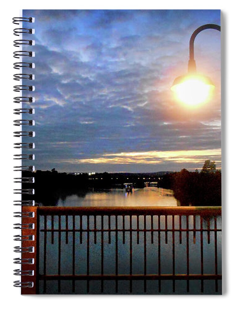 Lady Bird Lake Spiral Notebook featuring the photograph Boat Lights Sunset on Lady Bird Lake by Felipe Adan Lerma