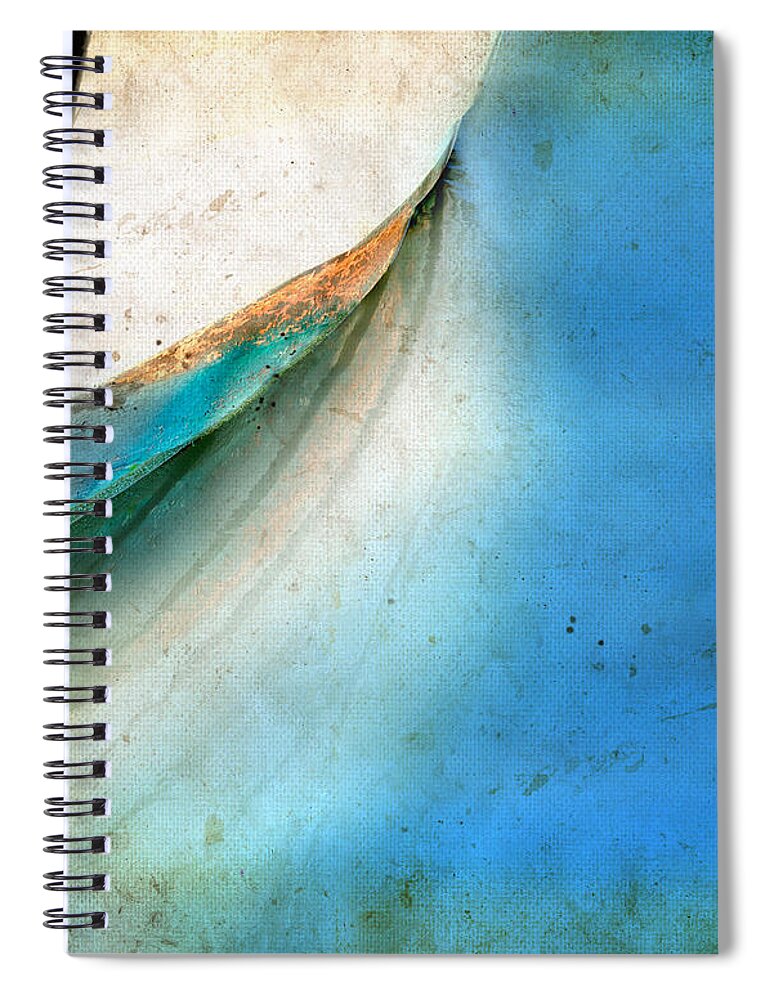 Copy-space Spiral Notebook featuring the photograph Bow of an old Boat Reflecting in Water by Jill Battaglia