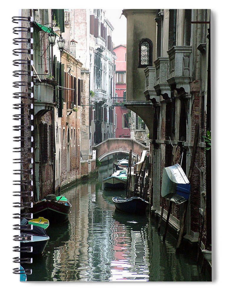 Venice Spiral Notebook featuring the photograph Boat on the Wall by Donna Corless