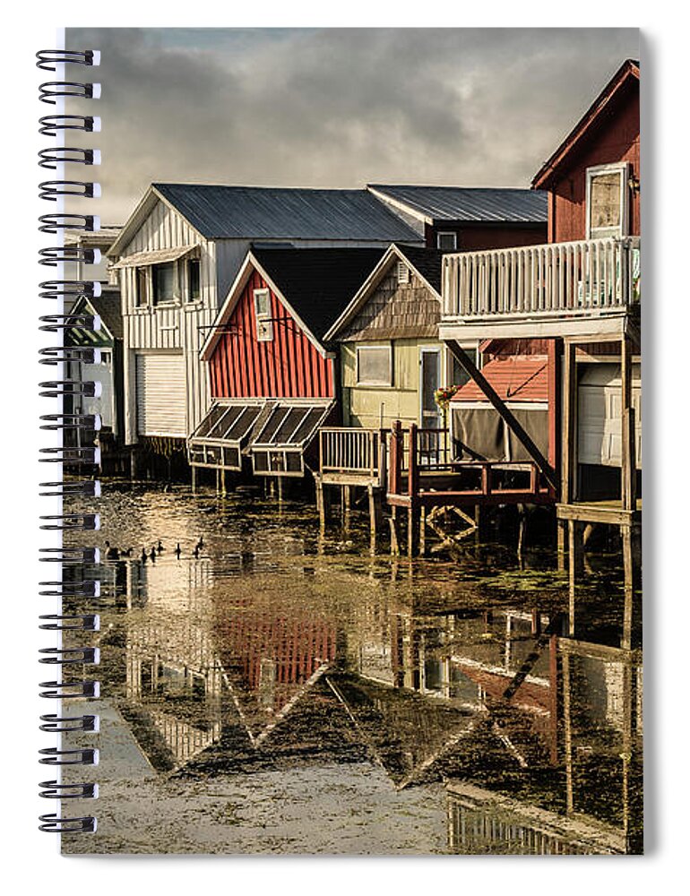 Boat Spiral Notebook featuring the photograph Boathouse Reflections by Joann Long