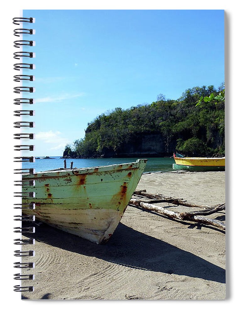 La Soufriere Spiral Notebook featuring the photograph Boats at La Soufriere, St. Lucia by Kurt Van Wagner