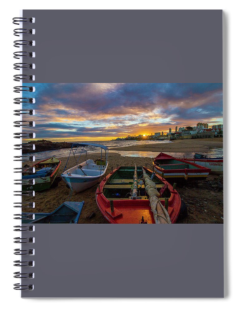 Travel Spiral Notebook featuring the photograph Boats At Sunset, Bahia, Brazil by Venetia Featherstone-Witty